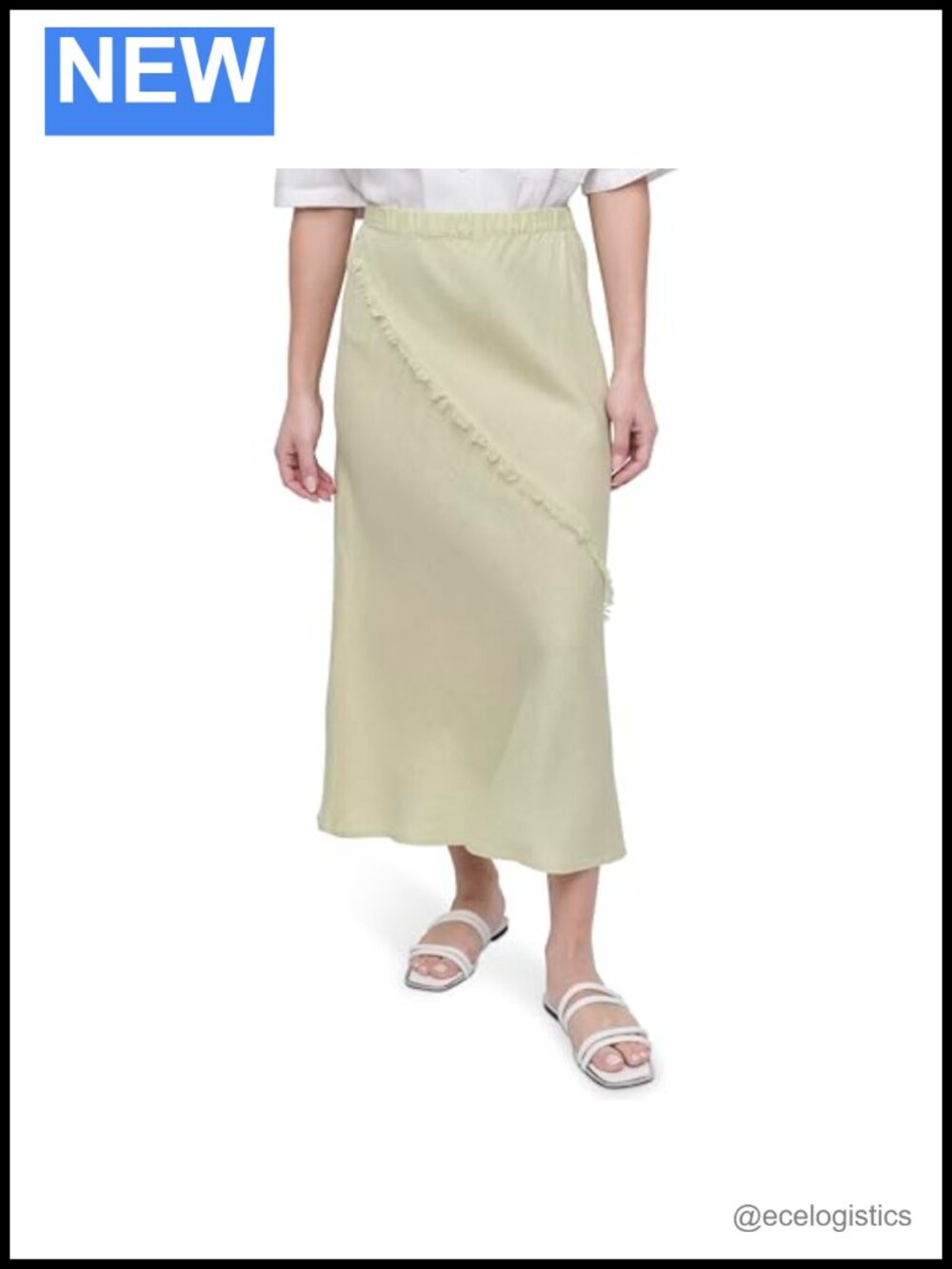 DKNY Linen Midi Skirt Regular Fit Pull On Lightweight